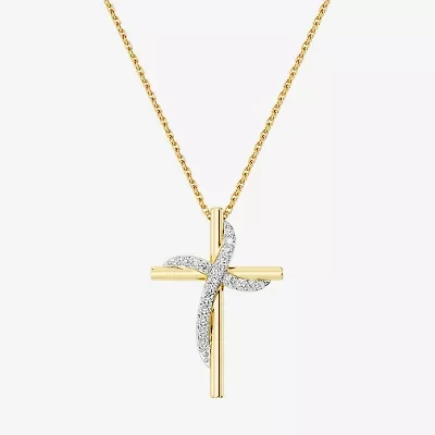 Yes, Please! (G, Si1-Si2) Womens 1/4 CT. T.W. Lab Grown White Diamond 14K Gold Over Silver Cross 18 Inch Pendant Necklace