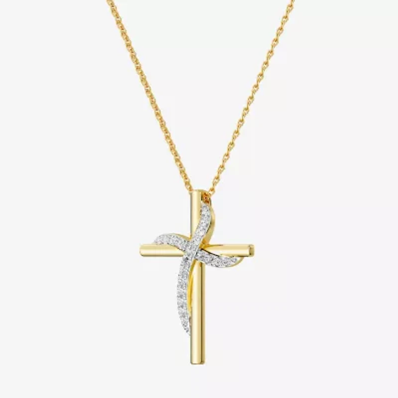 Yes, Please! (G, Si1-Si2) Womens 1/4 CT. T.W. Lab Grown White Diamond 14K Gold Over Silver Cross 18 Inch Pendant Necklace