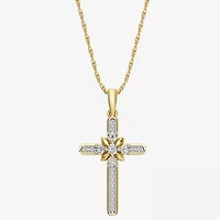 Yes, Please!, (G/I2) Womens 1/10 CT. T.W. Lab Grown White Diamond 14K Gold Over Silver Cross 18 Inch Pendant Necklace
