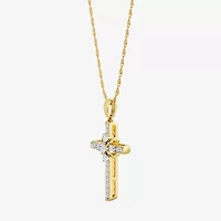 Yes, Please!, (G/I2) Womens 1/10 CT. T.W. Lab Grown White Diamond 14K Gold Over Silver Cross 18 Inch Pendant Necklace