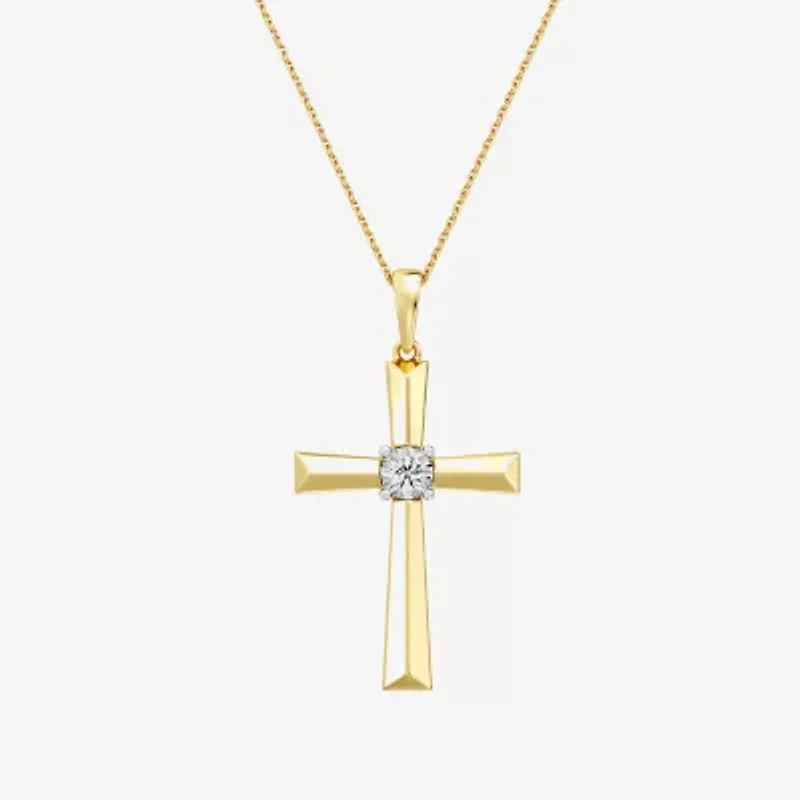 Yes, Please! (G, I2) Womens 1/10 CT. T.W. Lab Grown White Diamond 14K Gold Over Silver Cross 18 Inch Pendant Necklace