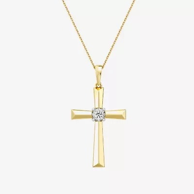 Yes, Please! (G, I2) Womens 1/10 CT. T.W. Lab Grown White Diamond 14K Gold Over Silver Cross 18 Inch Pendant Necklace