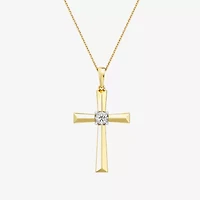Yes, Please! (G, I2) Womens 1/10 CT. T.W. Lab Grown White Diamond 14K Gold Over Silver Cross 18 Inch Pendant Necklace