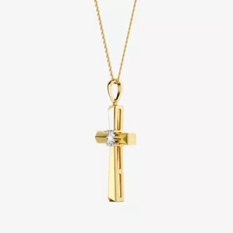 Yes, Please! (G, I2) Womens 1/10 CT. T.W. Lab Grown White Diamond 14K Gold Over Silver Cross 18 Inch Pendant Necklace