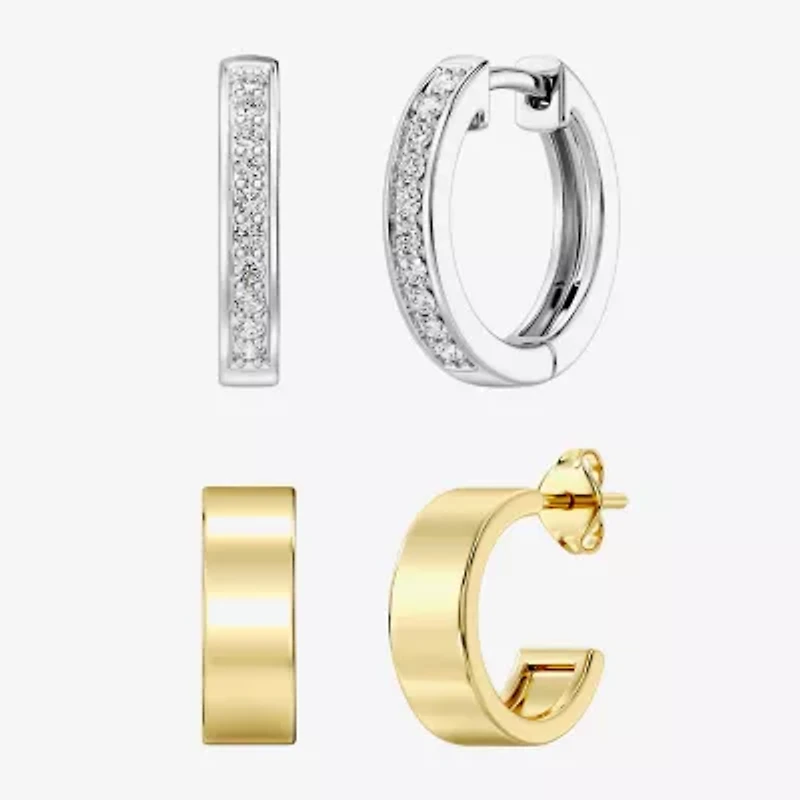Yes, Please! (G. Si1-Si2) Womens 1 1/4 CT. T.W. Lab Grown White Diamond 14K Gold Over Silver Sterling Silver 2 Pair Jewelry Set