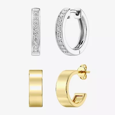 Yes, Please! (G. Si1-Si2) Womens 1 1/4 CT. T.W. Lab Grown White Diamond 14K Gold Over Silver Sterling Silver 2 Pair Jewelry Set