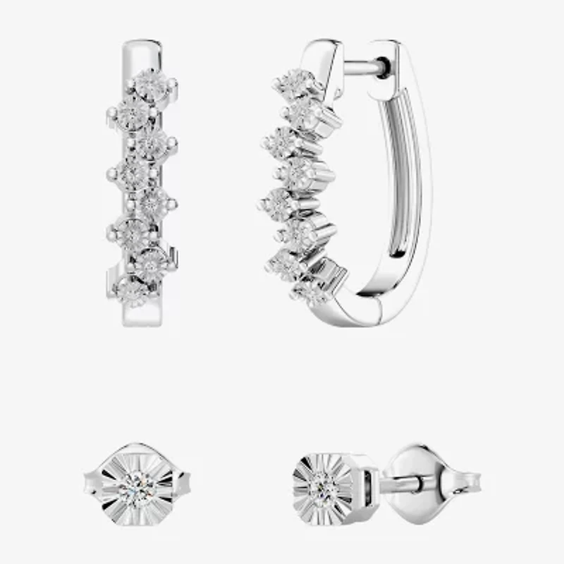 Yes, Please! (G, I2) Womens 1/10 CT. T.W. Lab Grown White Diamond Sterling Silver 2 Pair Earring Set
