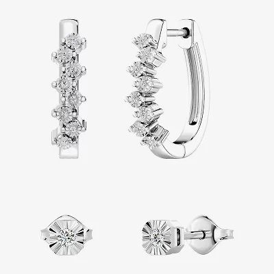 Yes, Please! (G, I2) Womens 1/10 CT. T.W. Lab Grown White Diamond Sterling Silver 2 Pair Earring Set