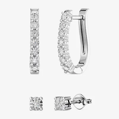 Yes, Please!, (G/I2) Womens 1/10 CT. T.W. Lab Grown White Diamond Sterling Silver Round 2 Pair Earring Set