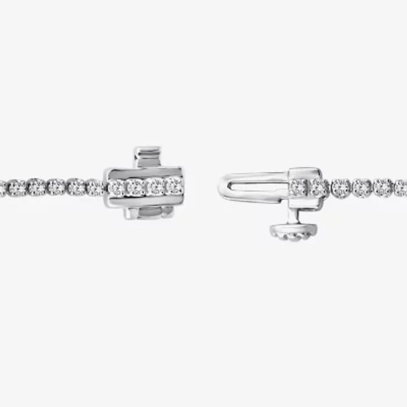 (F / Si2) Womens 1 CT. T.W. Lab Grown White Diamond Sterling Silver Round 7.25 Inch Tennis Bracelet