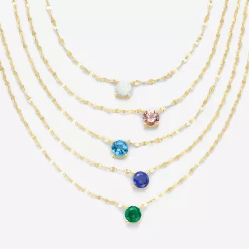 Womens Lab Created Sapphire 14K Gold Over Silver Round 16 Inch Pendant Necklace