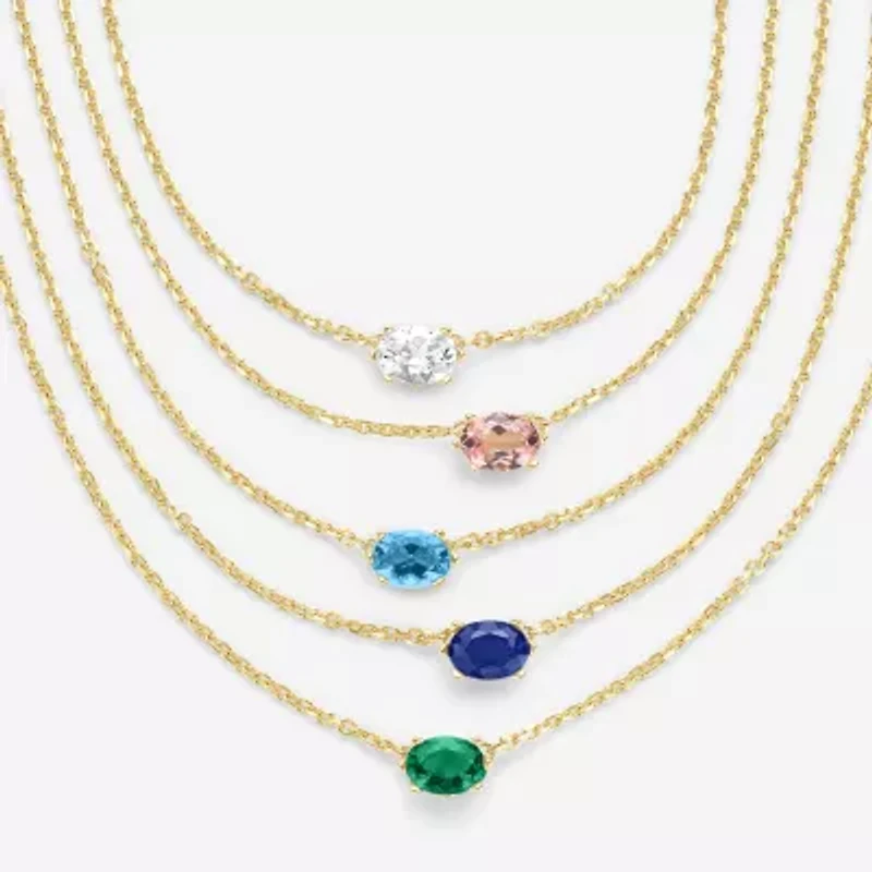 Womens Lab Created Blue Sapphire 14K Gold Over Silver Oval 16 Inch Pendant Necklace