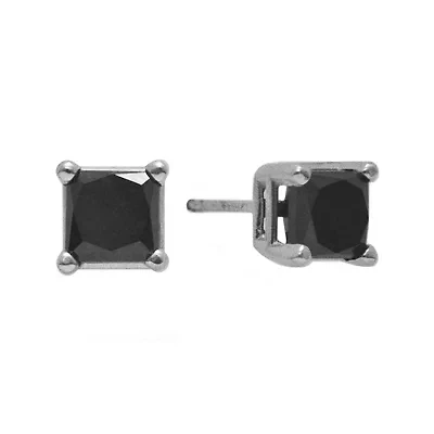 2 CT.T.W. Color-Enhanced Black Diamond Princess-Cut Stud Earrings