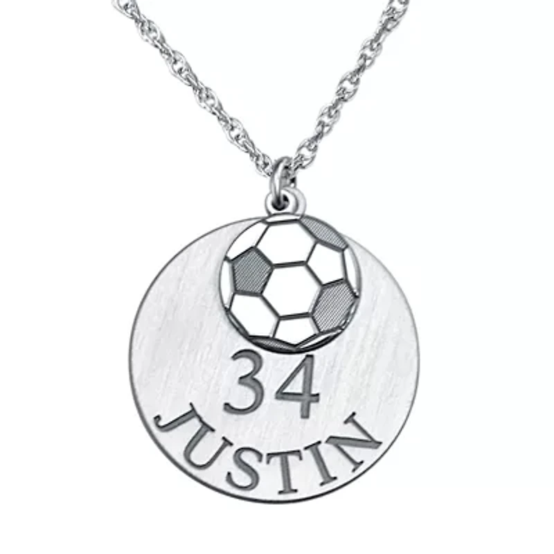 Personalized Unisex Adult Soccer Ball Double-Charm Name and Player Number Pendant Necklace