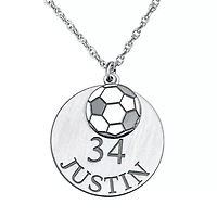 Personalized Unisex Adult Soccer Ball Double-Charm Name and Player Number Pendant Necklace