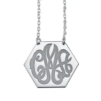 Personalized Monogram Initials Hexagon Pendant Necklace