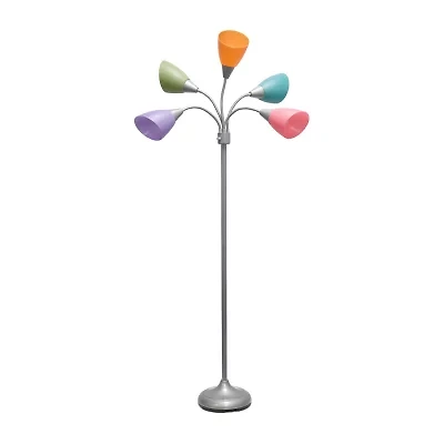 All the Rages Simple Designs Silver 5 Light Adjustable Gooseneck Floor Lamp