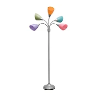 All the Rages Simple Designs Silver 5 Light Adjustable Gooseneck Floor Lamp