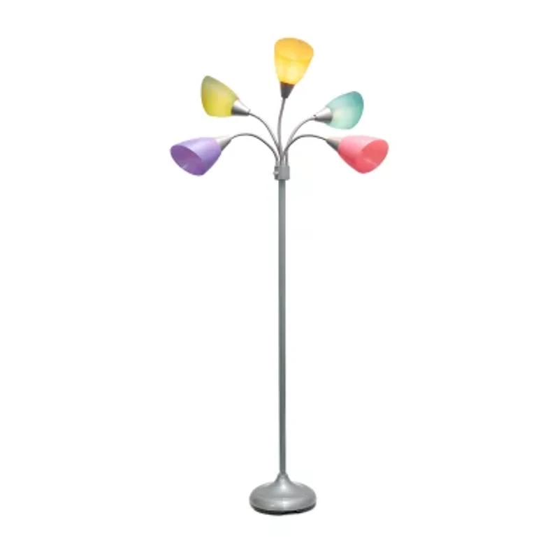 All the Rages Simple Designs Silver 5 Light Adjustable Gooseneck Floor Lamp