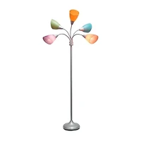 All the Rages Simple Designs Silver 5 Light Adjustable Gooseneck Floor Lamp