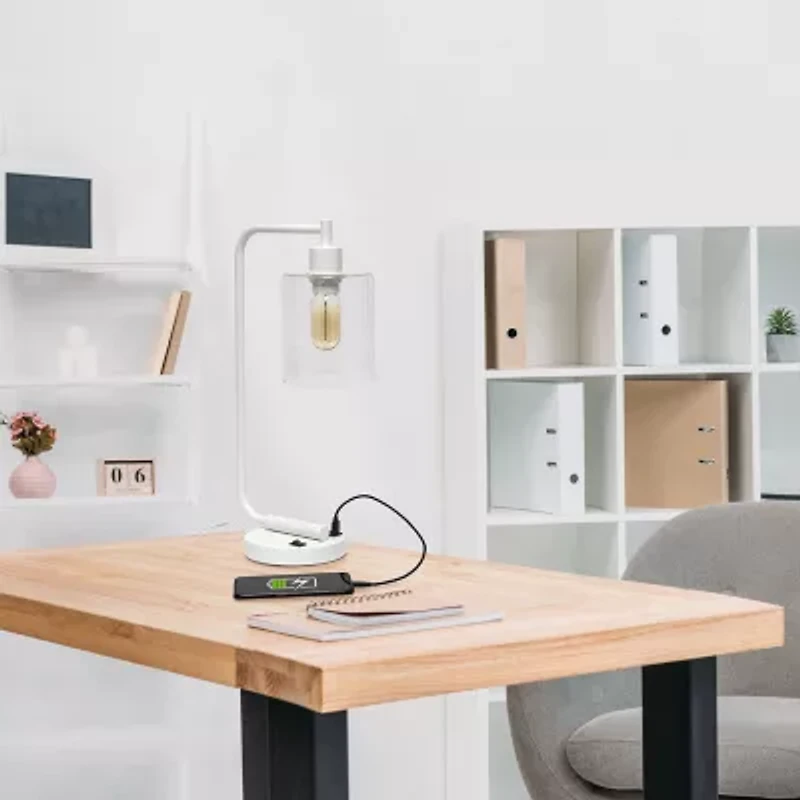 All the Rages Lalia Home Usb Port With Modern Glass Shade Desk Lamp