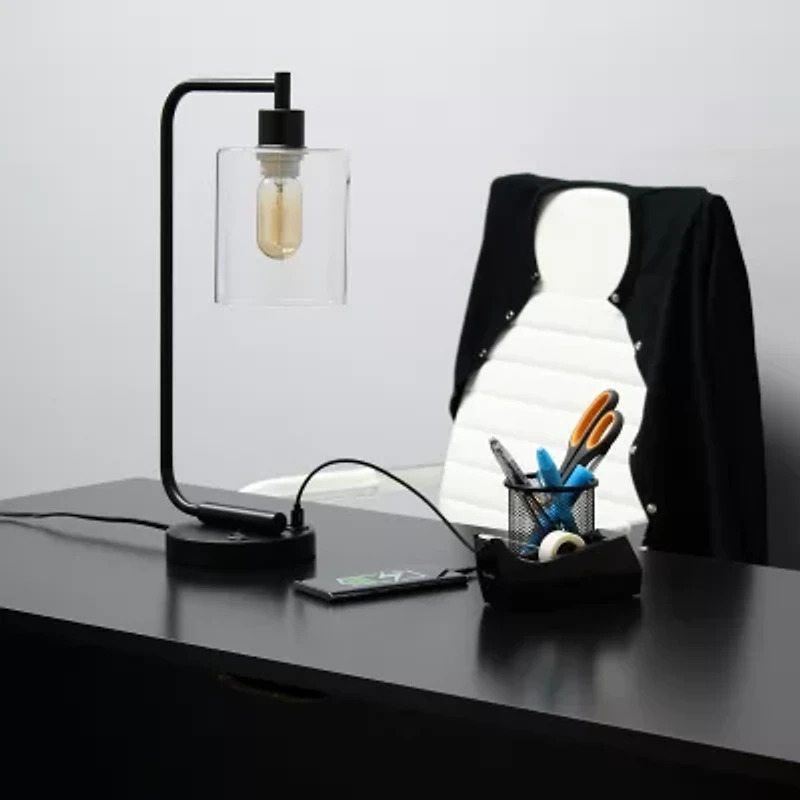All the Rages Lalia Home Usb Port With Modern Glass Shade Desk Lamp