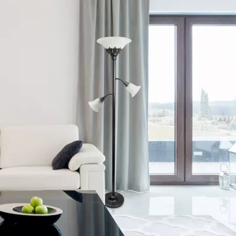 All the Rages Lalia Home Scalloped Glass Shades With 2 Reading Lights Torchiere Floor Lamp