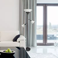 All the Rages Lalia Home Scalloped Glass Shades With 2 Reading Lights Torchiere Floor Lamp