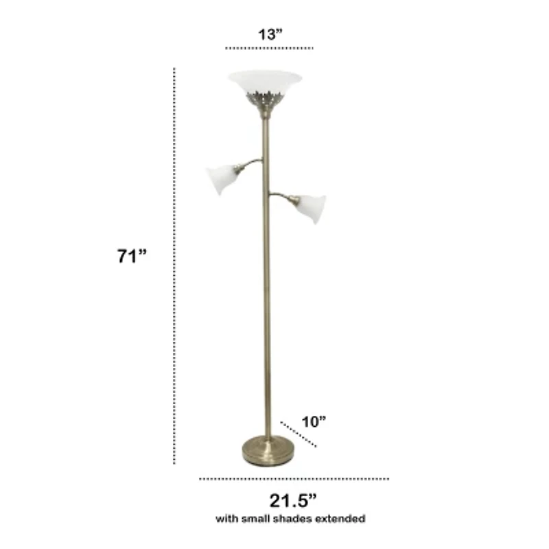 All the Rages Lalia Home Scalloped Glass Shades With 2 Reading Lights Torchiere Floor Lamp