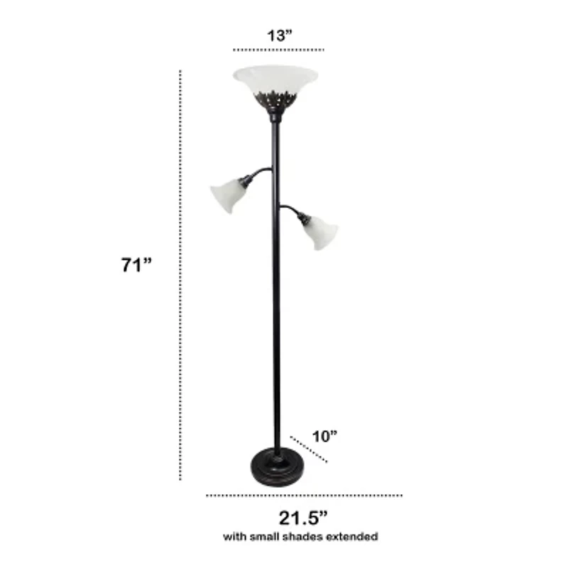 All the Rages Lalia Home Scalloped Glass Shades With 2 Reading Lights Torchiere Floor Lamp