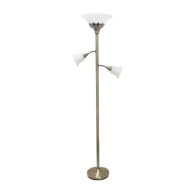 All the Rages Lalia Home Scalloped Glass Shades With 2 Reading Lights Torchiere Floor Lamp