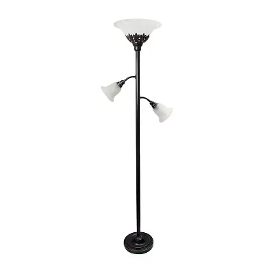All the Rages Lalia Home Scalloped Glass Shades With 2 Reading Lights Torchiere Floor Lamp