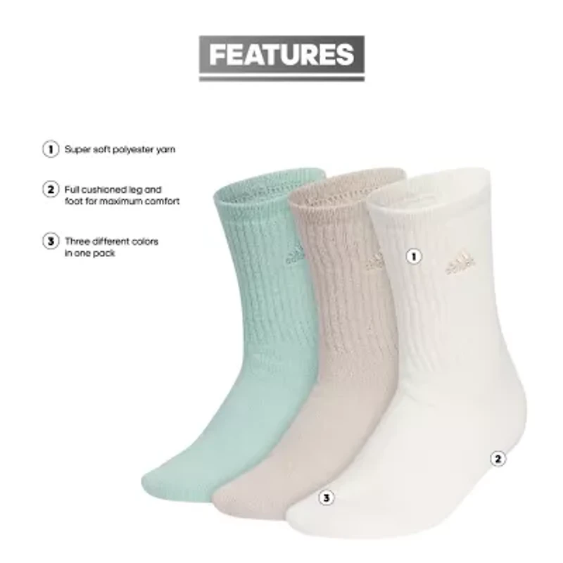 adidas Cozy Comfort Cushion Womens 3 Pair Crew Socks