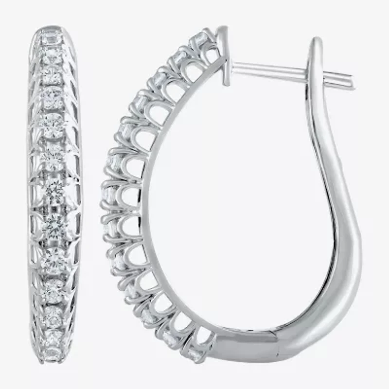 Womens 1 CT. T.W. Natural White Diamond 14K Gold 24.9mm Hoop Earrings
