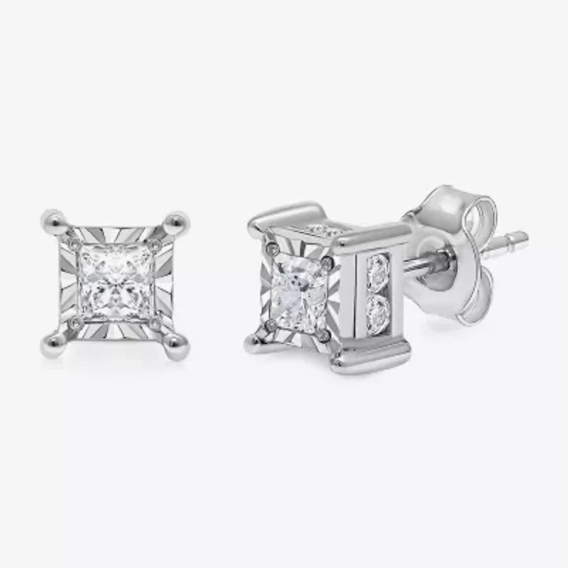 I / I1) 1 CT. T.W. Lab Grown White Diamond 10K White Gold Stud Earrings
