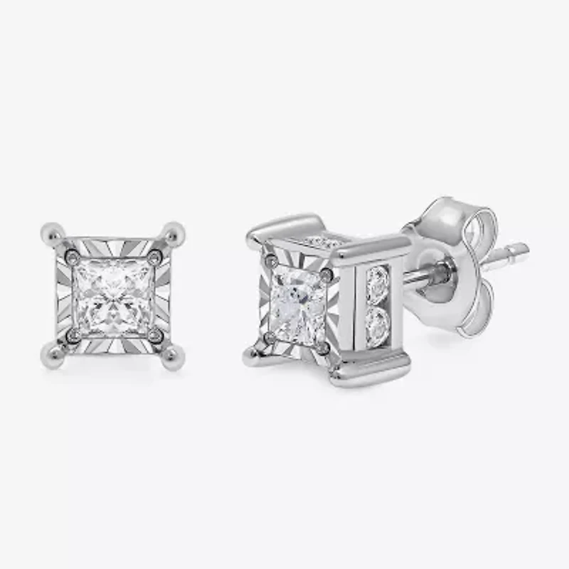 I / I1) 1 CT. T.W. Lab Grown White Diamond 10K White Gold Stud Earrings