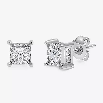 I / I1) 1 CT. T.W. Lab Grown White Diamond 10K White Gold Stud Earrings