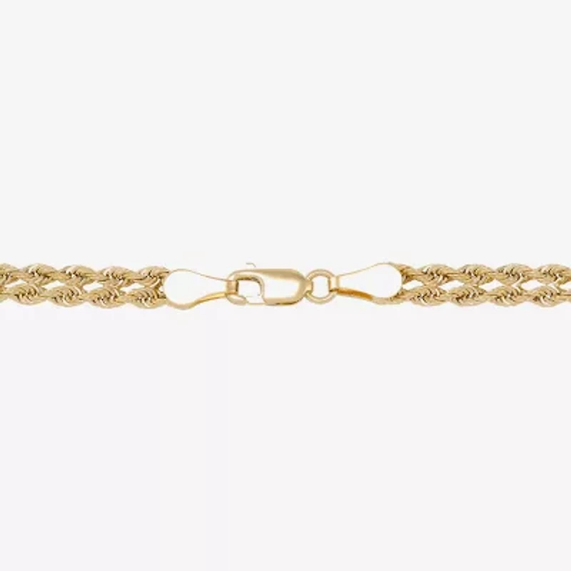 Womens 10K Tri-Color Gold 7.5 Inch Hollow Rope Chain Bracelet