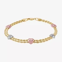 Womens 10K Tri-Color Gold 7.5 Inch Hollow Rope Chain Bracelet