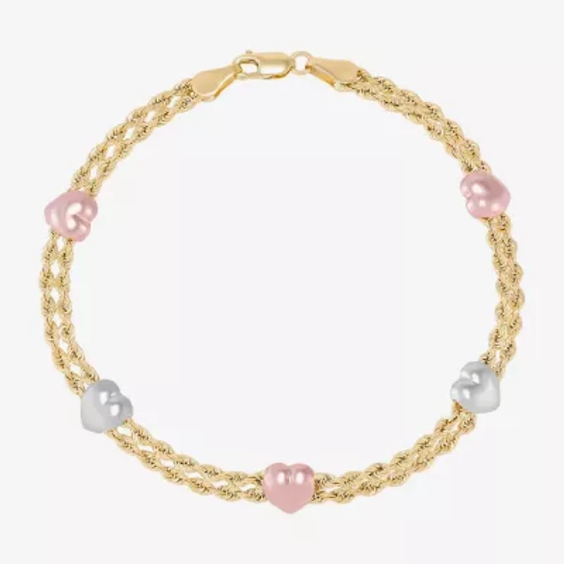 Womens 10K Tri-Color Gold 7.5 Inch Hollow Rope Chain Bracelet