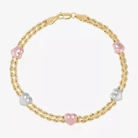 Womens 10K Tri-Color Gold 7.5 Inch Hollow Rope Chain Bracelet