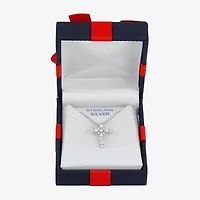 Diamonart Womens White Cubic Zirconia Sterling Silver Cross 18 Inch Pendant Necklace
