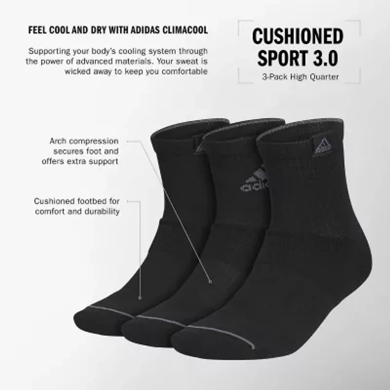 adidas Cushion Sport High Mens Multi-Pack 3 Pair Quarter Ankle Socks