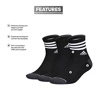 adidas Cushion Mens 3 Pair Quarter Ankle Socks
