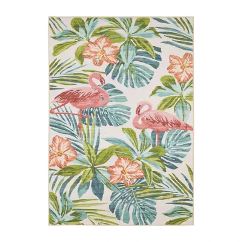 Covington Home Florentina Tropical Flamingo 42"X66" Indoor Outdoor Rectangular Accent Rug