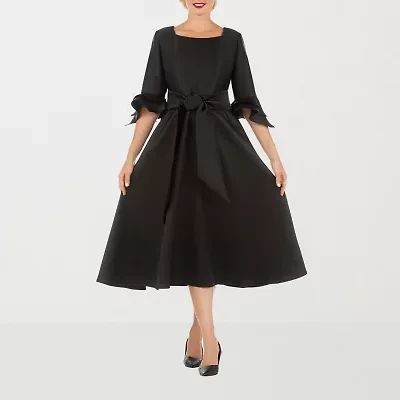 Giovanna Signature Womens 3/4 Sleeve Midi Plus Fit + Flare Dress