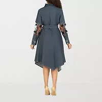 Giovanna Signature Womens Belted Long Sleeve Plus Shirt Dress