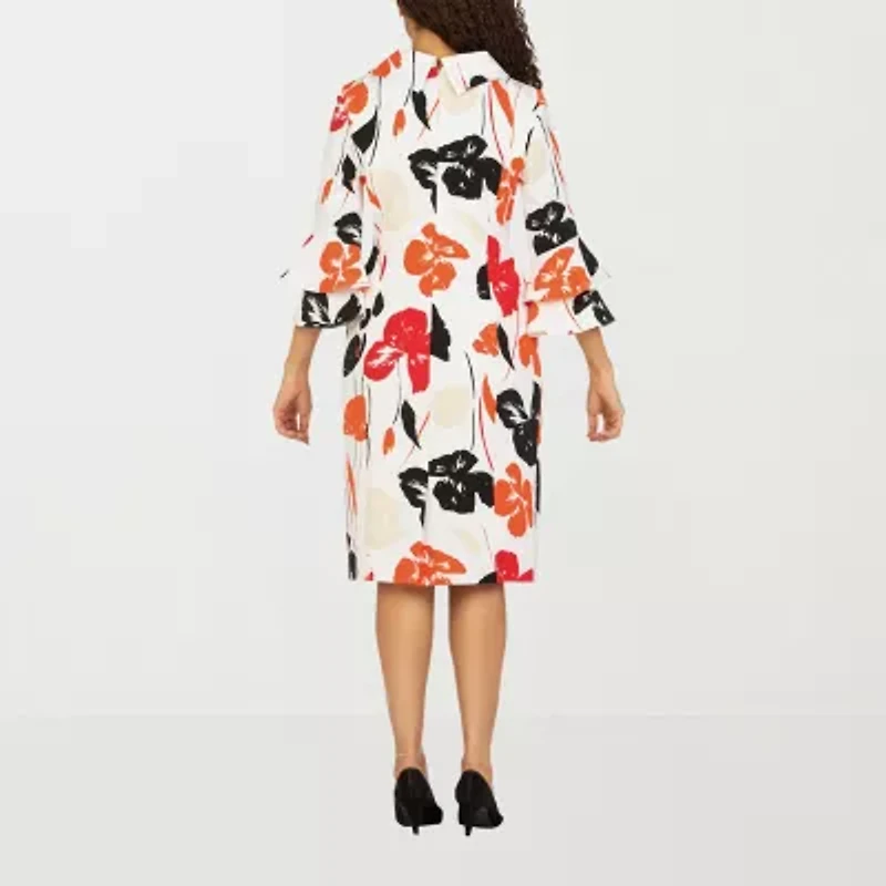 Giovanna Signature Womens Plus Embellished 3/4 Sleeve Floral Shift Dress