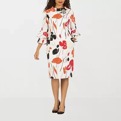 Giovanna Signature Womens Embellished 3/4 Sleeve Floral Plus Shift Dress