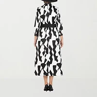 Giovanna Signature Womens 3/4 Sleeve Midi Geometric Plus A-Line Dress